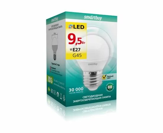 692552 - Smartbuy шар G45 E27 9.5W 3000K  2K матовая пластик SBL-G45-9_5-30K-E27 (1)