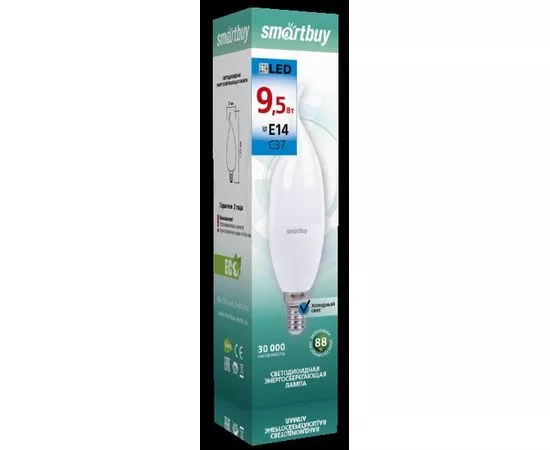 695653 - Smartbuy Свеча на ветру C37 E14 9.5W(760lm) 4000K 4K матовая пластик SBL-C37Can-9_5-40K-E14 (1)