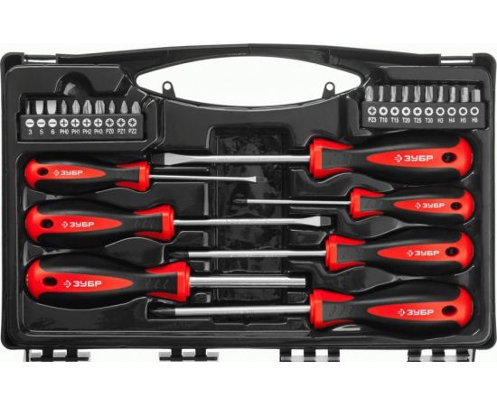 656074 - уп. Универсал 27: Отвертки с битами, ЗУБР Мастер 25027, Cr-V, 2-хкомп. рукоятка, кейс (1)