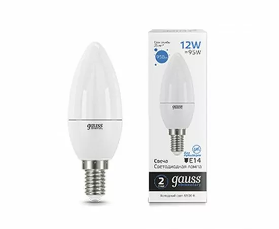 795511 - Gauss Elementary лампа Свеча E14 12W(950lm) 6500K 6K 110х38 матовая, пластик/алюм. 33132 (1)