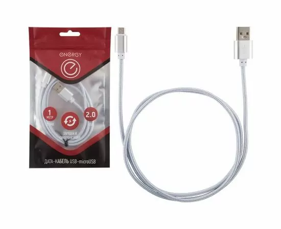 721847 - Energy кабель ET-01 USB(A)шт. - microUSB шт., 1 м, серебро, 6370 (1)