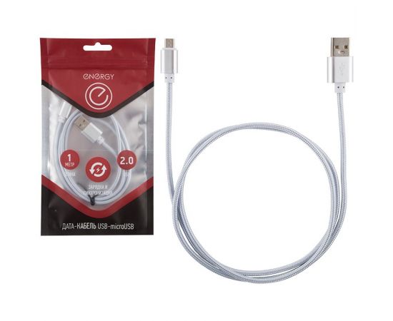 721847 - Energy кабель ET-01 USB(A)шт. - microUSB шт., 1 м, серебро, 6370 (1)