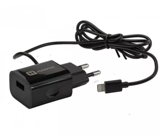 725548 - Сет. адаптер/зарядник/блок пит. HARPER WCH-5115 black 220V-5V 8pin (2.1A) шнур+гнездо USB, черный (1)
