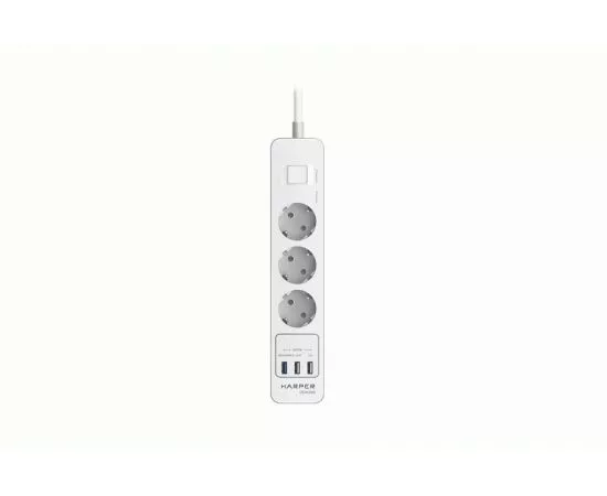 784034 - Сетевой фильтр 3 роз 16A HARPER UCH-340 White, +3xUSB (2.4A)+быстр. зар., 4кВт, 1,5м (1)