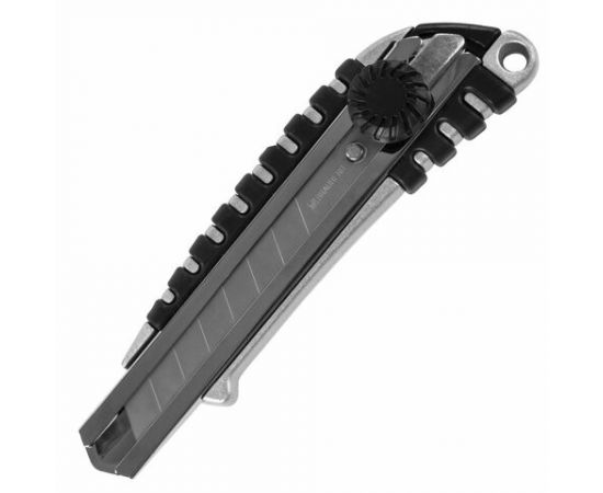 749813 - Нож канцелярский 18 мм BRAUBERG Metallic, роликовый фиксатор, резиновые вставки, металл, 237159 (1)