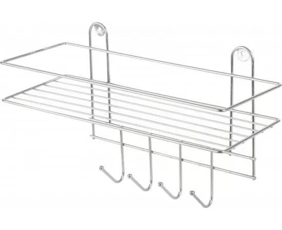 799257 - Полка для ванной настенная,4 крючка,хром,33*12,5*21см,металл,полим покр,Lecco Plus,310865/Рыжий Кот (1)