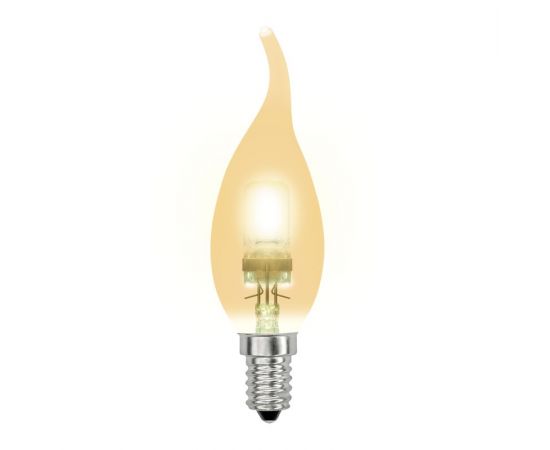 328236 - Лампа галоген. Uniel Свеча на ветру золотая E14 42W прозрачная HCL-42/CL/E14 flame gold (1)