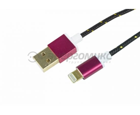 608040 - Кабель USB(A)шт. - 8pin шт. для iPhone 5/6/7 в ткан. оплетке, черн REXANT цена за шт (10!), 18-4245 (1)