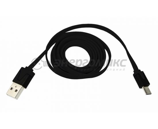 608056 - Кабель USB(A)шт. - microUSBшт. плоский 1м черный, 18-4270 (1)