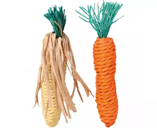 737755 - Набор игрушек для грызунов Морковь и Кукуруза, 15 см, сизаль, 2 шт. TRIXIE 6192 (1)