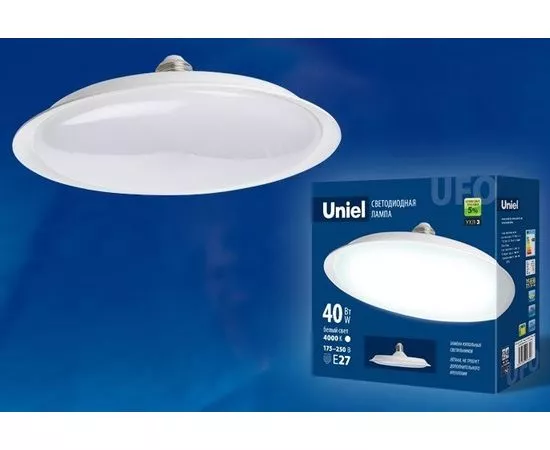 699165 - Лампа св/д Uniel UFO U220 E27 40W(3200lm 120°) 4000К 4K матовая 216x76 LED-U220-40W/4000K/E27/FR (1)