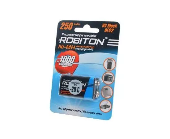 407384 - Аккумулятор Robiton 250MH9-1 /6F22 250mAh Ni-MH BL1, 08801 (1)