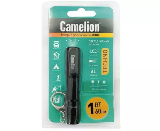 804105 - Camelion фонарь ручной LED51532 (1xLR03 не в/к) 1св/д 1W(60lm) алюм, 3 реж., ZOOM, до 150м, BL (1)