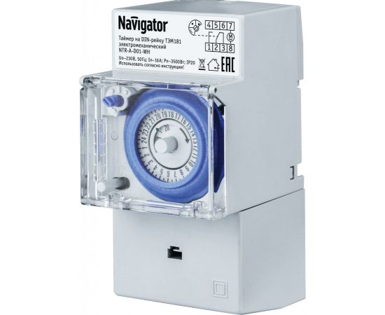 652909 - Navigator таймер, суточный, электромех, акк.150ч, шаг 30мин, 16А, на DIN-рейку NTR-A-D01-GR (1)