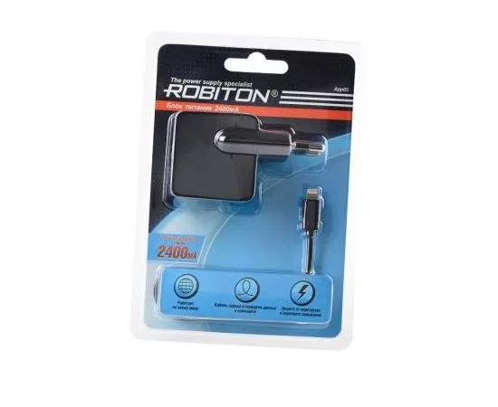 614305 - Блок пит. Robiton App05 Charging Kit 2.4A Iphone/Ipad DC/DC (5V 2.4A) импул.,Iphone шт,USB, BL142 (1)