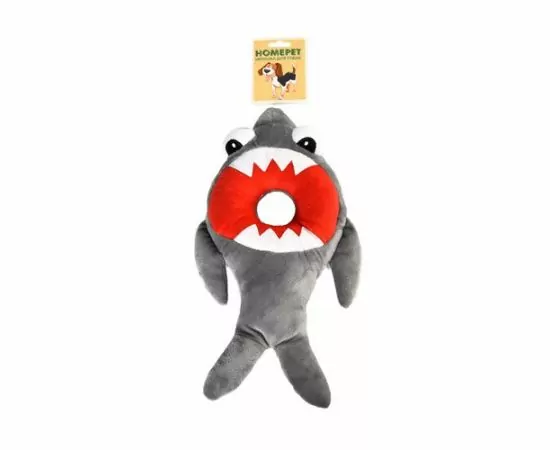 805681 - Игрушка для собак плюш Акула со спасательным кругом с пищалкой 37,5*19см HOMEPET YT113827 (1)