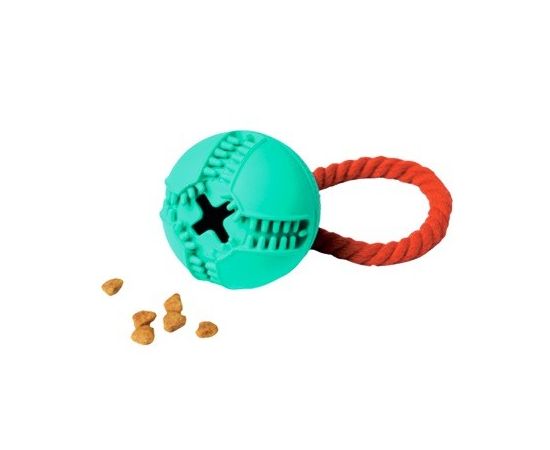 805755 - Игрушка для собак резиновая Мяч с канатом с отверстием для лакомств бирюзовый HOMEPET 145Y014T (1)