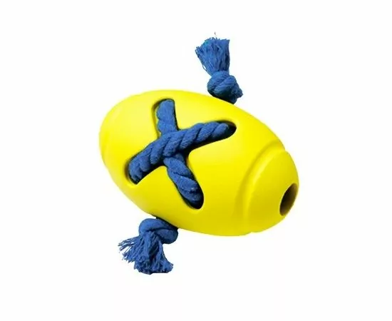 805757 - Игрушка для собак резиновая Мяч регби с канатом желтый 8*12,7см HOMEPET 145Y015Y (1)