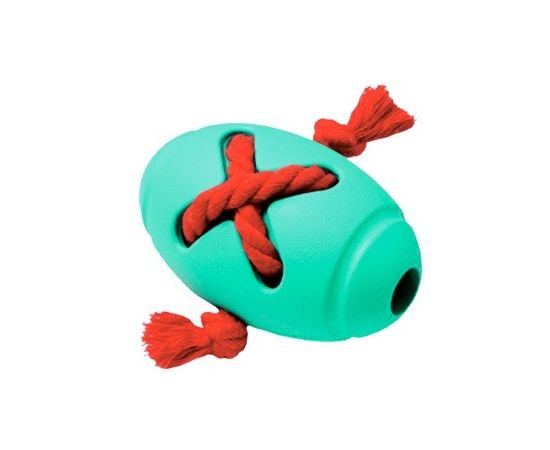805758 - Игрушка для собак резиновая Мяч регби с канатом бирюзовый 8*12,7см HOMEPET 145Y015T (1)