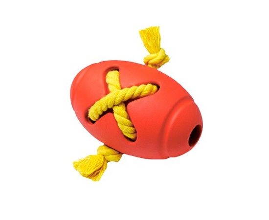 805759 - Игрушка для собак резиновая Мяч регби с канатом красный 8*12,7см HOMEPET 145Y015R (1)