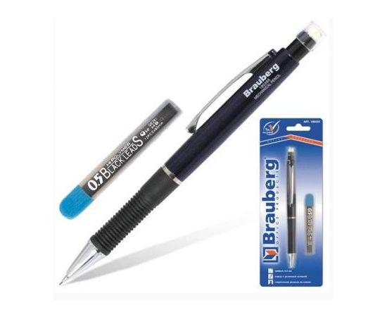 323610 - Набор BRAUBERG Люкс мех.карандаш, корп.синий + грифели НВ 0,5мм 12шт, на блистере, 180335 (1)