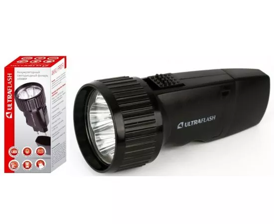 715337 - Ultraflash фонарь ручной LED3859 (акк. 4V 0.4Ah) 5св/д 6500K,до 30м, черный/пластик, вилка 220V (1)