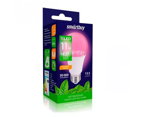721962 - Smartbuy FITO св/д лампа для растений E27 11W фито прозр. кр-синий 13,5 мкмоль/c SBL-A60-11-fito-E27 (1)