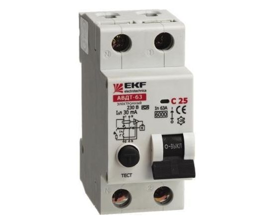 457844 - EKF автомат. выкл. диф. тока АВДТ-63 40А/30мА (хар-ка C, электромех. УЗО типа A) 6кА DA63 (1)