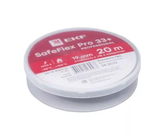 702775 - EKF SafeFlex Pro 33+ Изолента ПВХ 19/20 черная (профес.) 0.18х19 мм, 20 м (-45+105°С) plc-iz-sfpro-b (1)