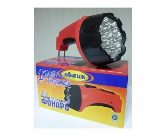 200834 - Облик фонарь ручной 215 (2 акк. 4V 0.5Ah) 15св/д (68lm), красный/пластик, вилка 220V (1)