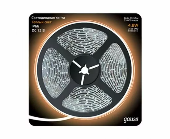 522637 - Gauss Лента св/д 12V 4.8W/m 60Led/m IP66 теплый 2700K 5м 240Lm/m (гермет) SMD2835 311000105 (1)