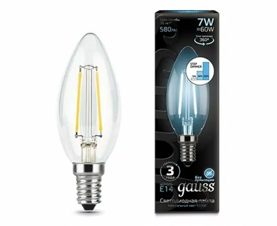 661559 - Gauss Filament Свеча Candle E14 7W 4100К step dimmable 103801207-S (1)