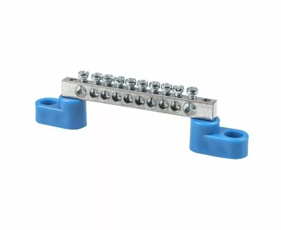 731480 - EKF Шина N Ноль (нул.) N 6x9мм 10 отв. цинк 2 синих угловых изолятора (1)