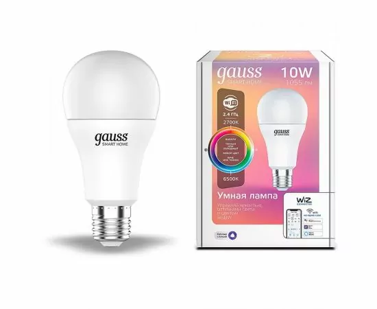 752019 - Gauss лампа ЛОН A60 E27 10W(1055lm) 2K-4K-6K диммир RGBW матов., пластик Wi-Fi Smart Home 1180112 (1)
