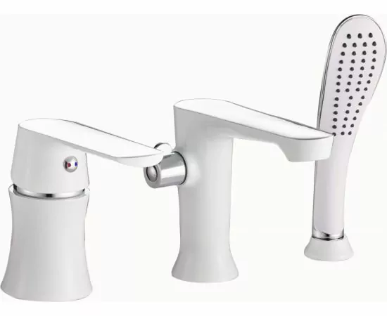 780984 - Haiba Смеситель для ванны (Lt) встраиваемый,3 отверстия,аксессуары,кер.карт.35мм,белый/хром,HB80804 (1)