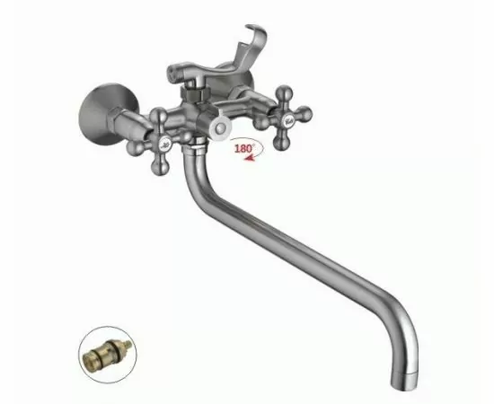 781045 - Haiba Смеситель для ванны (Lt) трубчатый поворот.излив-S 350мм,двухвент, шаров.перек, сатин,HB2619-5 (1)