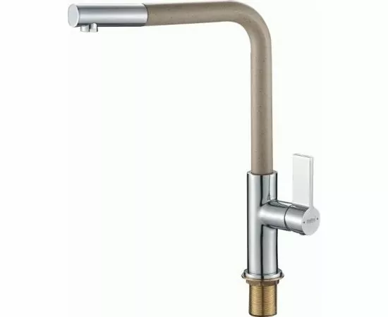 781164 - Haiba Смеситель для кухни (Lt) трубчатый Г-образный повор.излив,кар.35мм,гайка,бежевый/хр,HB70501-14 (1)