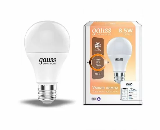 784694 - Gauss ЛОН A60 E27 димм. 8.5W(806lm) 2700К 2K матов., пластик Wi-Fi Smart Home 1050112 (1)
