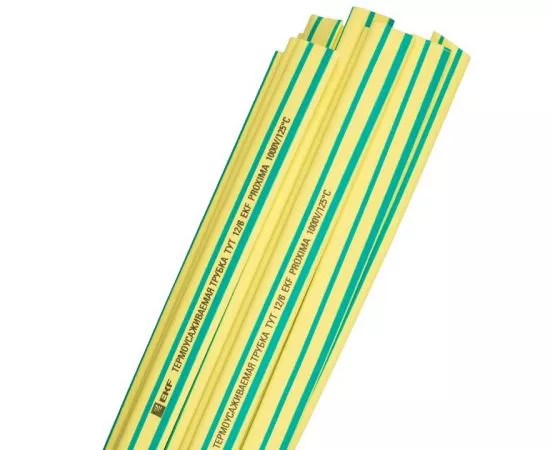 653740 - EKF термоусадка трубка ТУТ 14/7 желто-зел. в отрезках по 1м (уп.50м, цена за 1м) tut-14-yg-1m (1)