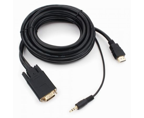 710568 - Кабель HDMIшт. - VGAшт. Cablexpert, 19M/15M + 3.5Jack, 5м, черный, позол.разъемы, пакет (1)
