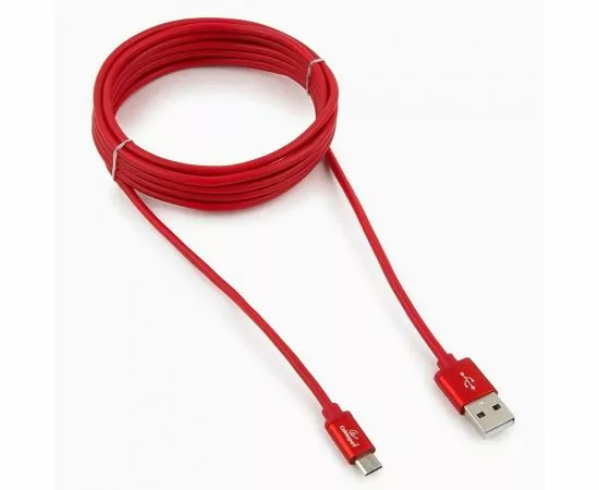 711091 - Кабель  USB(A)шт. - microUSBшт. 2.0 Cablexpert, AM/microB, серия Silver,  3м, красный, BL (1)