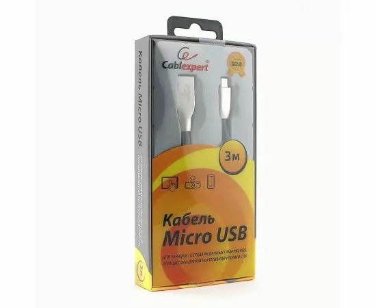 711099 - Кабель USB(A)шт. - microUSB 2.0 Cablexpert, AM/microB, серия Gold,  3м, черный, BL (1)
