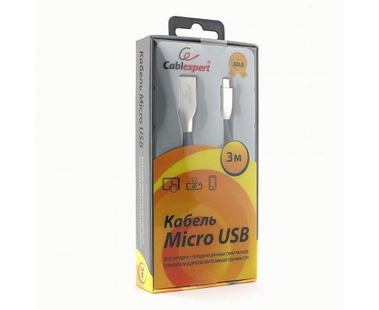 711099 - Кабель USB(A)шт. - microUSB 2.0 Cablexpert, AM/microB, серия Gold, 3м, черный, BL (1)