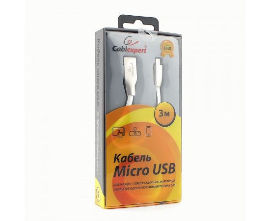 711102 - Кабель USB(A)шт. - microUSB 2.0 Cablexpert, AM/microB, серия Gold, 3м, белый, BL (1)