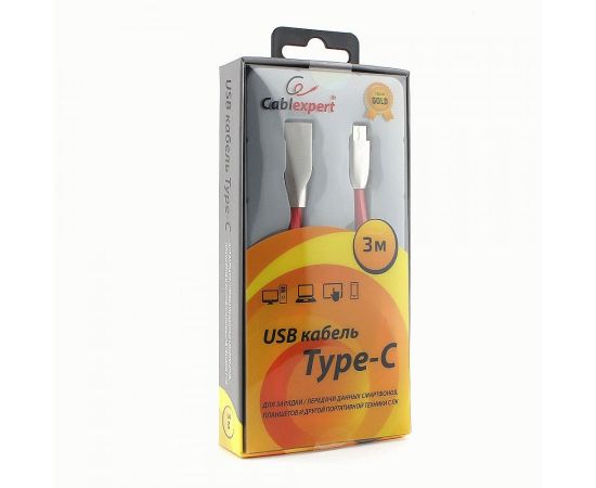 711165 - Кабель USB(A)шт. - 2.0 type C шт. Cablexpert, серия Gold, 3м, красный, BL (1)