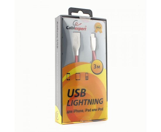 711233 - Кабель USB(A)шт. - 8pin шт. для iPhone5/6/7/8/X, IPod, IPad Cablexpert серия Gold, 3м, красный, BL (1)