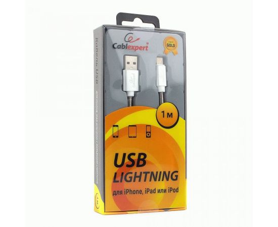 711239 - Кабель USB(A)шт. - 8pin шт. для iPhone5/6/7/8/X, IPod, IPad Cablexpert серия Gold, 1м, серебро, BL (1)