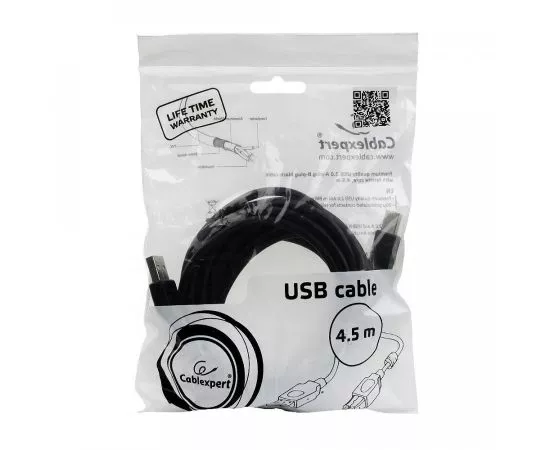 711315 - Кабель USB(A)шт. 2.0 - USB (B)шт. Pro Cablexpert, 4.5м, экран, феррит.кольцо, черный, пакет (1)