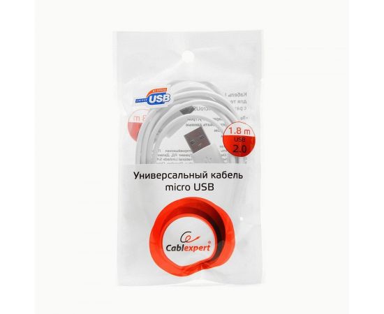 711363 - Кабель USB(A)шт. 2.0 - microUSB 2.0 Cablexpert, AM/microBM 5P, 1.8м, белый, пакет (1)