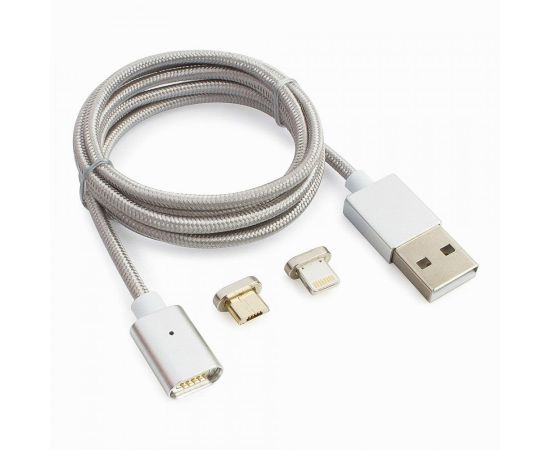 711371 - Кабель магнитный USB(A)шт. 2.0 - microUSBшт.+8 pin шт. Cablexpert, 1м, алюм. (1)